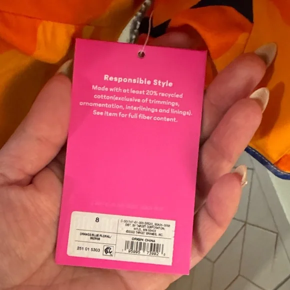 Vibrant Orange and Blue Midi Dress - Picture 9 of 9